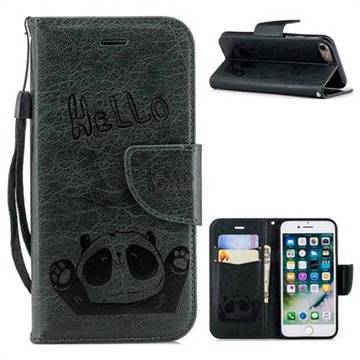 Embossing Hello Panda Leather Wallet Phone Case for iPhone 8 / 7 (4.7 inch) - Seagreen