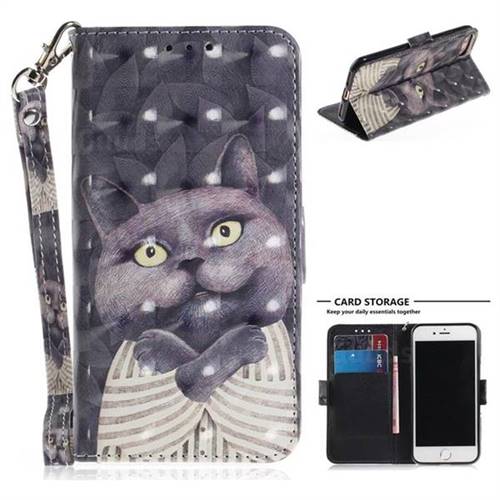 Cat Embrace 3D Painted Leather Wallet Phone Case for iPhone 8 / 7 (4.7 inch)