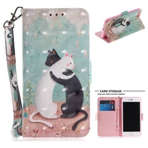 Black and White Cat 3D Painted Leather Wallet Phone Case for iPhone 8 / 7 (4.7 inch)