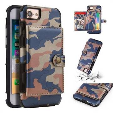 Camouflage Multi-function Leather Phone Case for iPhone 8 / 7 (4.7 inch) - Blue
