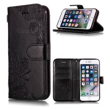 Intricate Embossing Lotus Mandala Flower Leather Wallet Case for iPhone 8 / 7 (4.7 inch) - Black