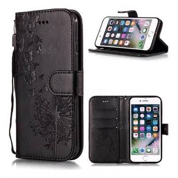Intricate Embossing Dandelion Butterfly Leather Wallet Case for iPhone 8 / 7 (4.7 inch) - Black