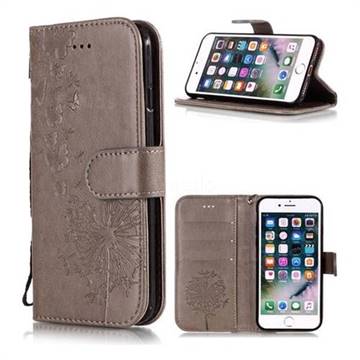 Intricate Embossing Dandelion Butterfly Leather Wallet Case for iPhone 8 / 7 (4.7 inch) - Gray