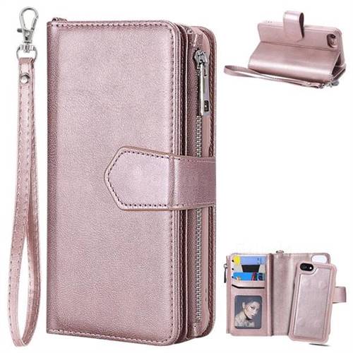 Retro Luxury Multifunction Zipper Leather Phone Wallet for iPhone 8 / 7 (4.7 inch) - Rose Gold