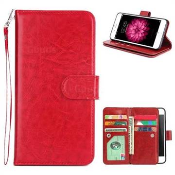 9 Card Photo Frame Smooth PU Leather Wallet Phone Case for iPhone 8 / 7 (4.7 inch) - Red