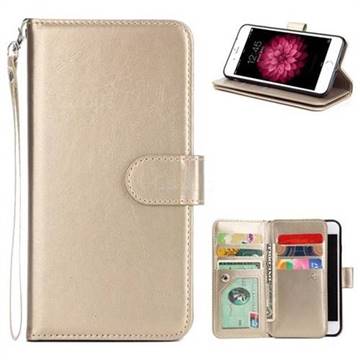 9 Card Photo Frame Smooth PU Leather Wallet Phone Case for iPhone 8 / 7 (4.7 inch) - Golden