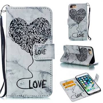 Marble Heart PU Leather Wallet Phone Case for iPhone 8 / 7 (4.7 inch) - Black