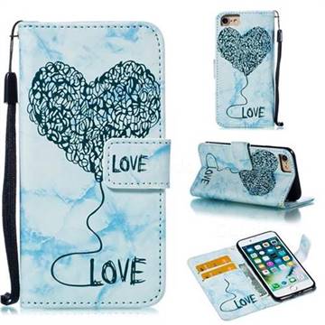 Marble Heart PU Leather Wallet Phone Case for iPhone 8 / 7 (4.7 inch) - Blue