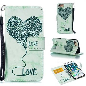 Marble Heart PU Leather Wallet Phone Case for iPhone 8 / 7 (4.7 inch) - Green