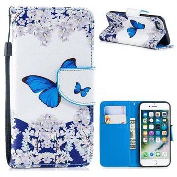 Blue Butterfly PU Leather Wallet Phone Case for iPhone 8 / 7 (4.7 inch)