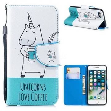 Blue Unicorn PU Leather Wallet Phone Case for iPhone 8 / 7 (4.7 inch)