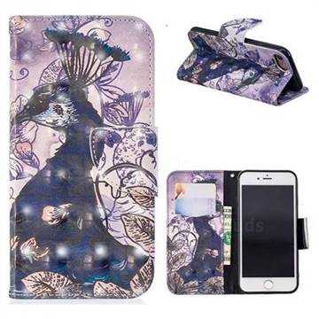 Purple Peacock 3D Painted Leather Wallet Phone Case for iPhone 8 / 7 (4.7 inch)