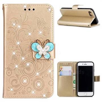 Embossing Butterfly Circle Rhinestone Leather Wallet Case for iPhone 8 / 7 (4.7 inch) - Champagne