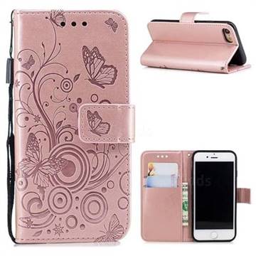 Intricate Embossing Butterfly Circle Leather Wallet Case for iPhone 8 / 7 (4.7 inch) - Rose Gold