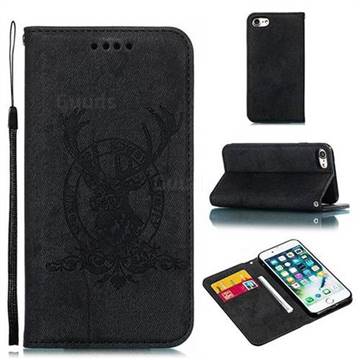 Retro Intricate Embossing Elk Seal Leather Wallet Case for iPhone 8 / 7 (4.7 inch) - Black