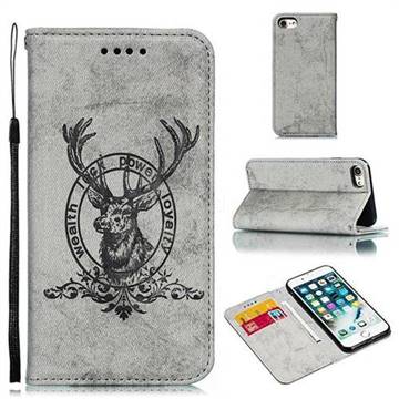 Retro Intricate Embossing Elk Seal Leather Wallet Case for iPhone 8 / 7 (4.7 inch) - Gray