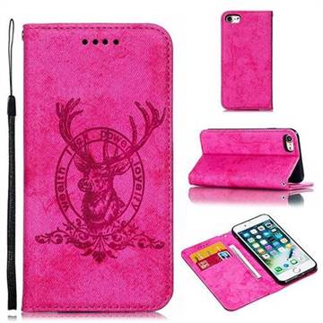 Retro Intricate Embossing Elk Seal Leather Wallet Case for iPhone 8 / 7 (4.7 inch) - Rose
