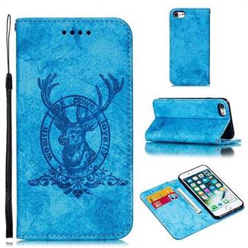 Retro Intricate Embossing Elk Seal Leather Wallet Case for iPhone 8 / 7 (4.7 inch) - Blue
