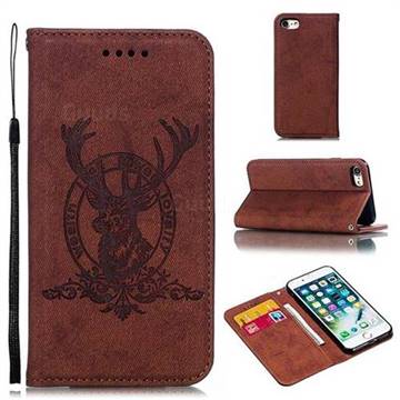 Retro Intricate Embossing Elk Seal Leather Wallet Case for iPhone 8 / 7 (4.7 inch) - Brown