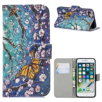Blue Butterfly 3D Painted Leather Phone Wallet Case for iPhone 8 / 7 (4.7 inch)