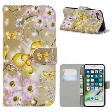 Golden Butterfly 3D Painted Leather Phone Wallet Case for iPhone 8 / 7 (4.7 inch)