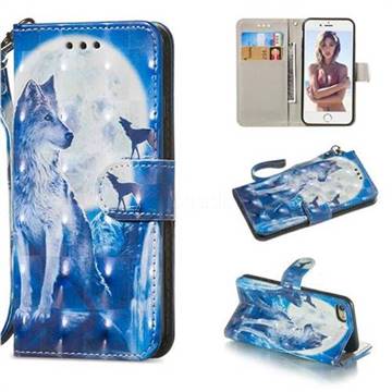Ice Wolf 3D Painted Leather Wallet Phone Case for iPhone 8 / 7 (4.7 inch)