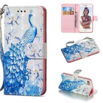 Blue Peacock 3D Painted Leather Wallet Phone Case for iPhone 8 / 7 (4.7 inch)