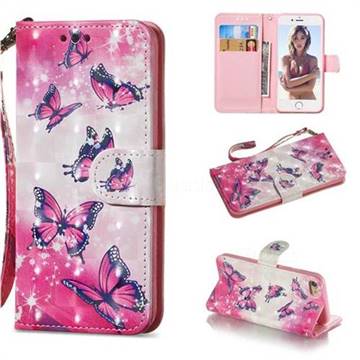 Pink Butterfly 3D Painted Leather Wallet Phone Case for iPhone 8 / 7 (4.7 inch)