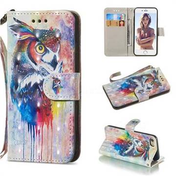 Watercolor Owl 3D Painted Leather Wallet Phone Case for iPhone 8 / 7 (4.7 inch)