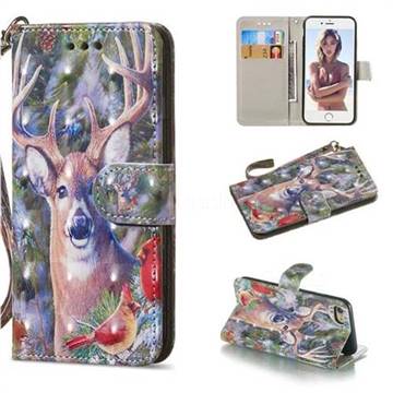 Elk Deer 3D Painted Leather Wallet Phone Case for iPhone 8 / 7 (4.7 inch)