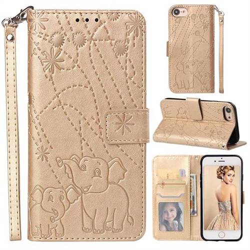 Embossing Fireworks Elephant Leather Wallet Case for iPhone 8 / 7 (4.7 inch) - Golden