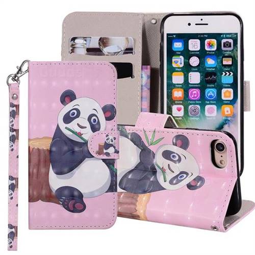 Happy Panda 3D Painted Leather Phone Wallet Case Cover for iPhone 8 / 7 (4.7 inch)