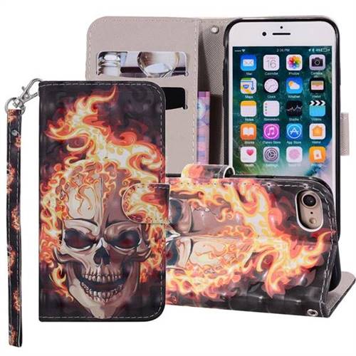 Flame Skull 3D Painted Leather Phone Wallet Case Cover for iPhone 8 / 7 (4.7 inch)