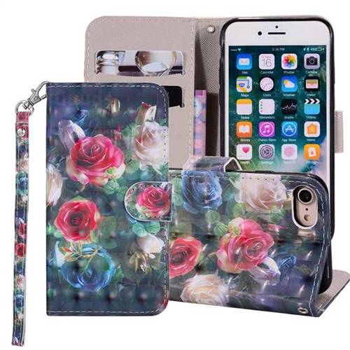 Rose Flower 3D Painted Leather Phone Wallet Case Cover for iPhone 8 / 7 (4.7 inch)