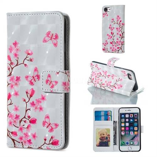Butterfly Sakura Flower 3D Painted Leather Phone Wallet Case for iPhone 8 / 7 (4.7 inch)