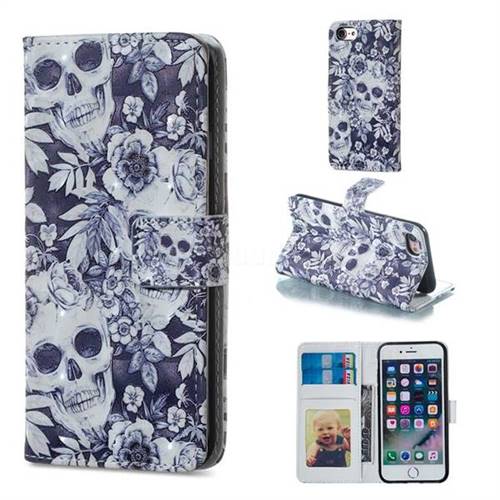 Skull Flower 3D Painted Leather Phone Wallet Case for iPhone 8 / 7 (4.7 inch)