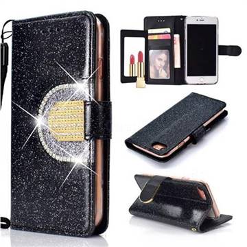 Glitter Diamond Buckle Splice Mirror Leather Wallet Phone Case for iPhone 8 / 7 (4.7 inch) - Black