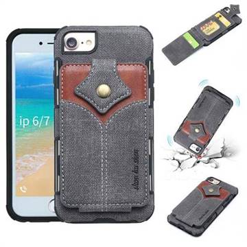 Maple Pattern Canvas Multi-function Leather Phone Back Cover for iPhone 8 / 7 (4.7 inch) - Black