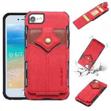 Maple Pattern Canvas Multi-function Leather Phone Back Cover for iPhone 8 / 7 (4.7 inch) - Red