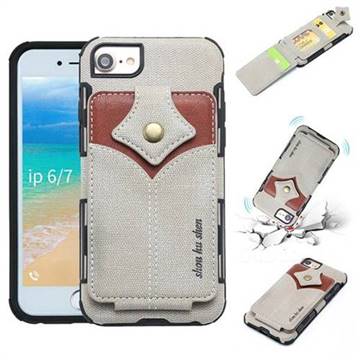 Maple Pattern Canvas Multi-function Leather Phone Back Cover for iPhone 8 / 7 (4.7 inch) - Gray