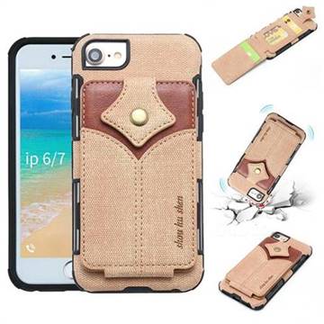 Maple Pattern Canvas Multi-function Leather Phone Back Cover for iPhone 8 / 7 (4.7 inch) - Khaki