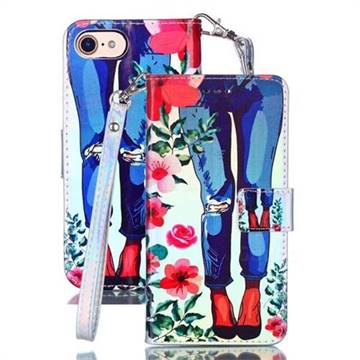 Jeans Flower Blue Ray Light PU Leather Wallet Case for iPhone 8 / 7 (4.7 inch)