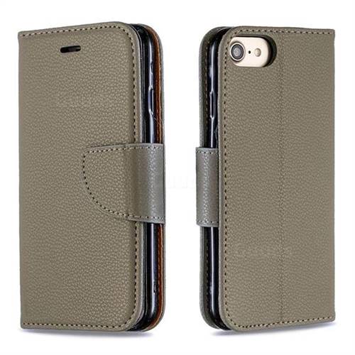 Classic Luxury Litchi Leather Phone Wallet Case for iPhone 8 / 7 (4.7 inch) - Gray