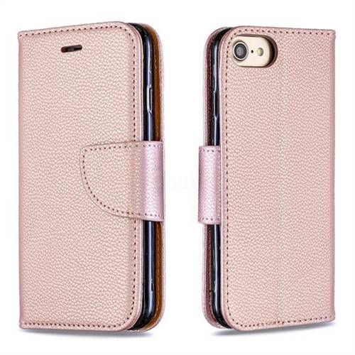 Classic Luxury Litchi Leather Phone Wallet Case for iPhone 8 / 7 (4.7 inch) - Golden