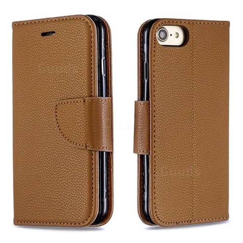 Classic Luxury Litchi Leather Phone Wallet Case for iPhone 8 / 7 (4.7 inch) - Brown
