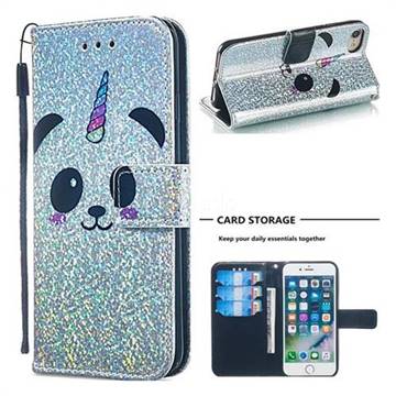 Panda Unicorn Sequins Painted Leather Wallet Case for iPhone 8 / 7 (4.7 inch)