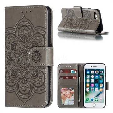 Intricate Embossing Datura Solar Leather Wallet Case for iPhone 8 / 7 (4.7 inch) - Gray