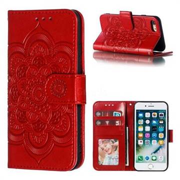 Intricate Embossing Datura Solar Leather Wallet Case for iPhone 8 / 7 (4.7 inch) - Red