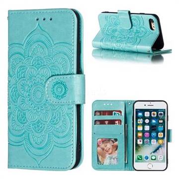 Intricate Embossing Datura Solar Leather Wallet Case for iPhone 8 / 7 (4.7 inch) - Green