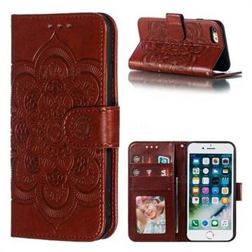 Intricate Embossing Datura Solar Leather Wallet Case for iPhone 8 / 7 (4.7 inch) - Brown